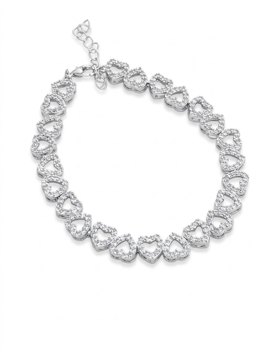 Pulseira corações prata