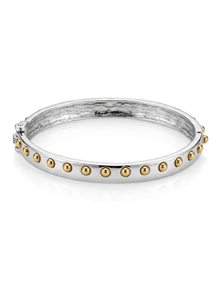 Bracelete Prata Bolinhas Douradas