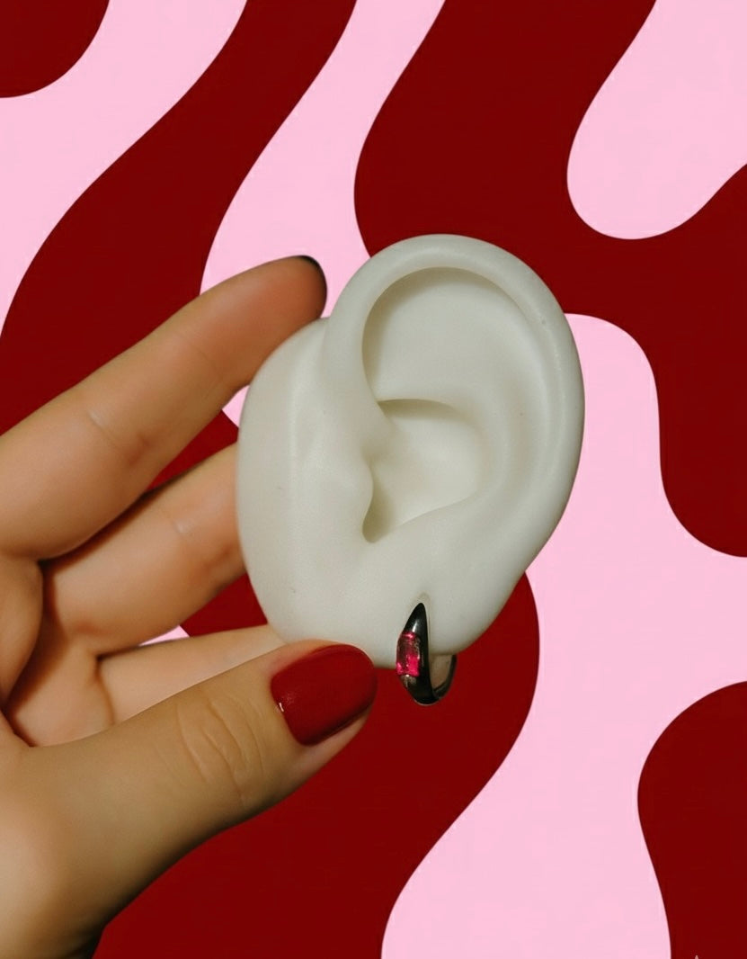 BRINCO ARGOLA PEDRA PINK