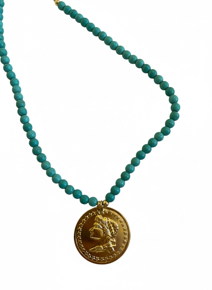 Colar Moeda Turquesa Biju